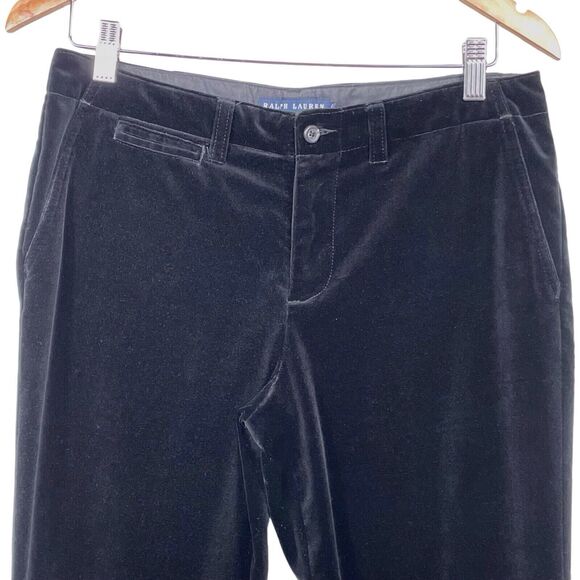 RALPH LAUREN Black Velvet Straight-Leg Pants Size 6 Dressy Evening Party - Picture 4 of 12